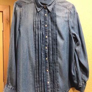 Sundance Tessa tencel snap front pin tuck denim blouse sz L